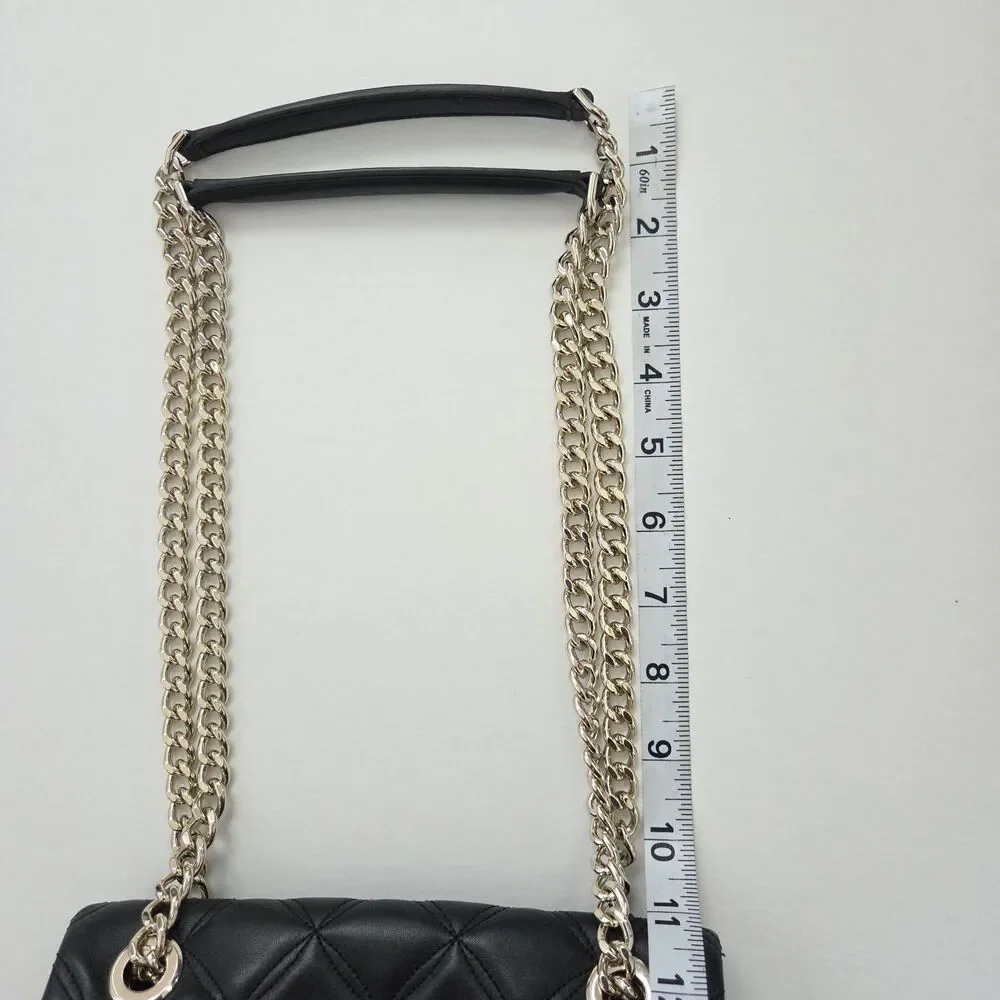 Kate Spade Natalia Small Quilted Shoulder Bag Black Faux Leather Gold Chain